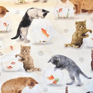 KITTENS in the FISHBOWL fabric, Timeless Treasures, 100% cotton fabric, quilting fabric, cat, kitten fabric! Fast Free Shipping 35 dollars+!