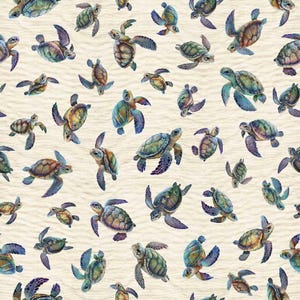 SEA TURTLES On Cream Fabric by QT Fabrics - 100% Cotton Quilting and Crafts Material Ocean & Sea Life, Multiple Cuts and Fast Shipping!