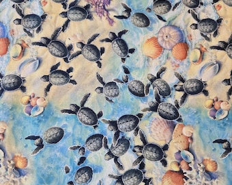 Turtles and Shells Elizabeth's Studio Fabric, Ocean Sea Life Cotton Quilting Material!