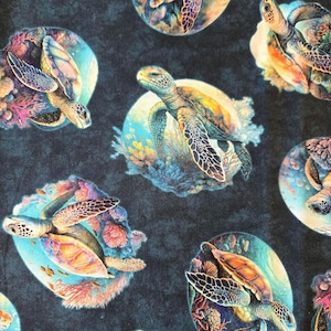 SEA TURTLES Cotton Fabric by QT Fabrics – 100% Quilting Cotton Ocean Saltwater Fabric for Sewing & Crafts, Multiple Cuts!