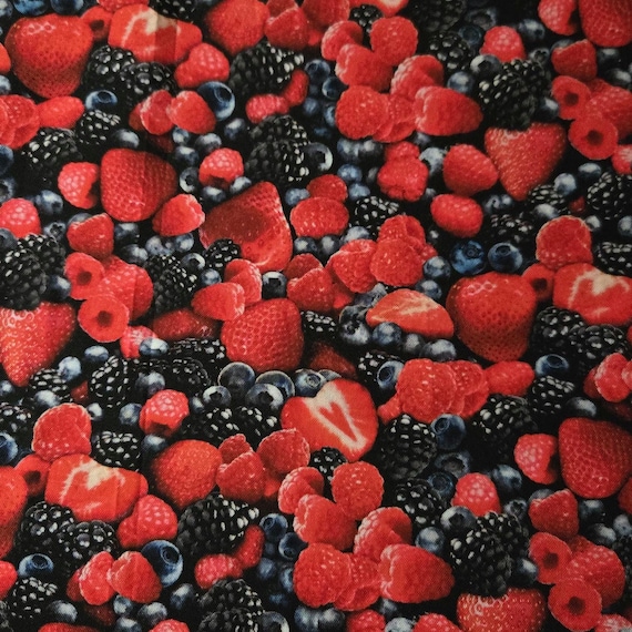 Mixed Berries Fabric: Timeless Treasures Cotton Quilting Material Raspberries, Strawberries, BlueBerries
