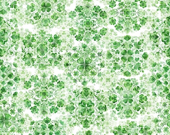 Shamrock Clover Green Cotton Fabric: QT Fabrics Artistic Design Quilting Material