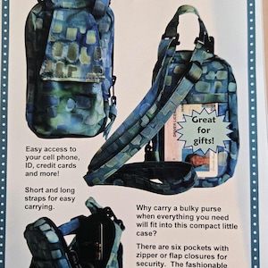 May include: A promotional image showcasing a cell phone/camera case and wallet. The cases feature a blue and green pattern. Text on the image includes "Cell Phone/Camera Case & Wallet", "Easy access to your cell phone, ID, credit cards and more!", and "Great for gifts!"