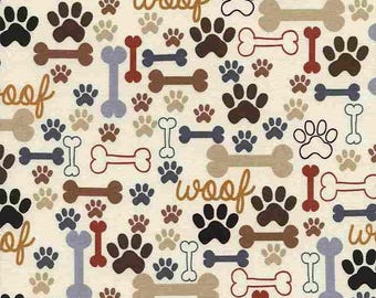 Dog Paws & Bones Cotton Fabric: Timeless Treasures Puppy Print Quilting Material