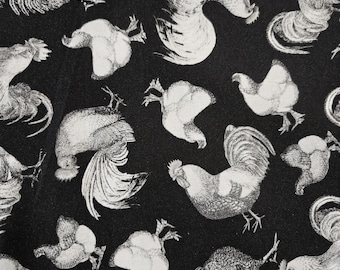 Farmhouse Toile Fabric: White Chickens & Roosters Print - Michael Miller Cotton