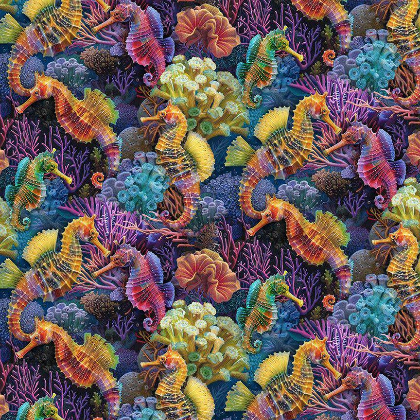 SEAHORSES Cotton Fabric Timeless Treasures Ocean Fish Print Colorful 