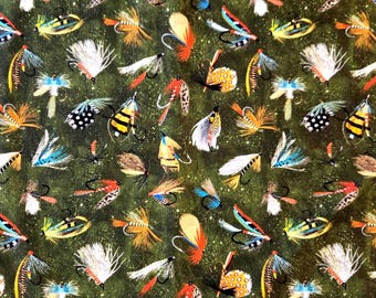 Fishing Flies Cotton Fabric: Timeless Treasures Quilting Sewing Material