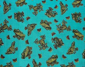 Artistic Frog Fabric: Green Artsy Amphibians Print, Benartex 100% Cotton Quilting Material