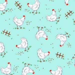 CLUCK CLUCK CHICKENS fabric by Michael Miller, 100% cotton fabric, farm fabric, chicken fabric, quilting fabric! Free Shipping 35 dollars+!