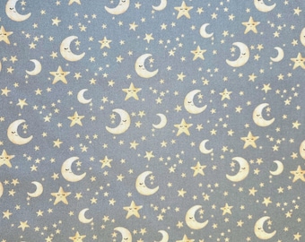 Moon and Stars Fabric: Michael Miller Grey Cotton Twinkle Night Sky