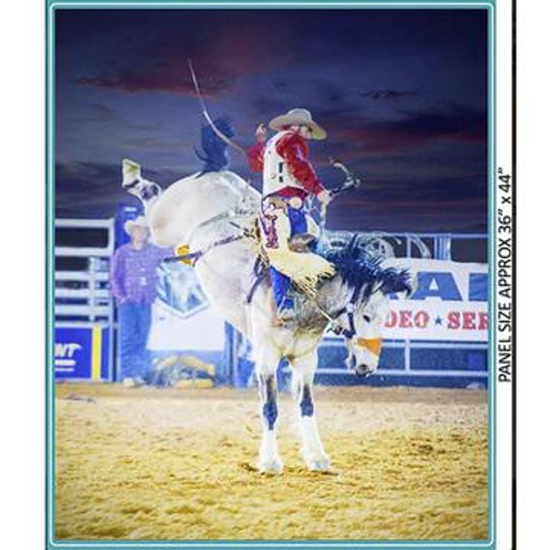 Bull Rider Cloth BRONC RIDER on Cotton Fabric Panel Approximately 35