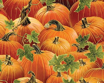 Pumpkin Patch Halloween Fabric by Benartex: Fall Harvest Orange  Cotton, Quilting Material