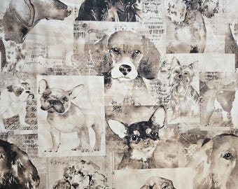Dog Breed Collage Fabric: 100% Cotton Quilting Fabric