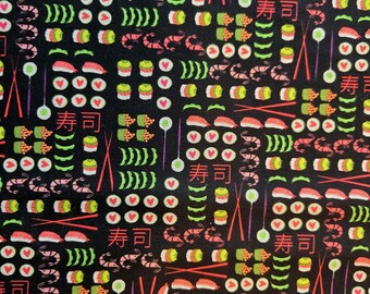 Sushi Fabric, Michael Miller Cotton Quilting Food Print, Japanese Seaweed Tuna Rolls Novelty Material!
