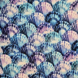 Salt Water, Cerulean Sea Shell Pattern Fabric, Hoffman Cotton Quilting Material, Ocean Life Summer