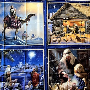 CHRISTMAS NATIVITY Panel, 3 Wishes Cotton Fabric, 36&quot; x 43.5&quot;, Holiday Advent Scene Jesus, Shepherds, Wise Men, Manger, Craft Sewing Fabric!