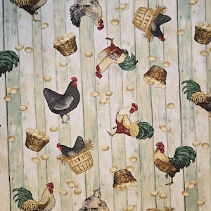 CHICKEN IN A BASKET fabric by Henry Glass & Co, 100% cotton fabric, farm fabric, quilting fabric, chicken fabric! Free Shipping 35 dollars+!