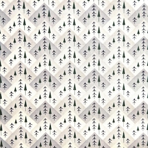 MOUNTAIN design fabric, white gray green tree quilting material, Henry Glass fabric, forest pine zig zag, camping outdoor decor