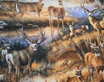 Deer Glance Cotton Fabric by David Textiles Inc - 100% Quilting Fabric with Nature-Inspired Deer Print, Muley, White Tailed, Fat Quarter Cut