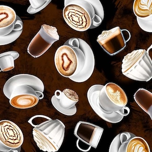Michael Miller Specialty Coffee Fabric, 100% Cotton Quilting Fabric, Cafe and Latte Design, Coffee Bean, Early Morning, Frappe, Scoup, Cream