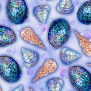 SEA SHELLS fabric, QT Fabrics, 100% cotton fabric, sea life, ocean fabric, beach fabric, quilting fabric! Fast & Free shipping 35 dollars+!