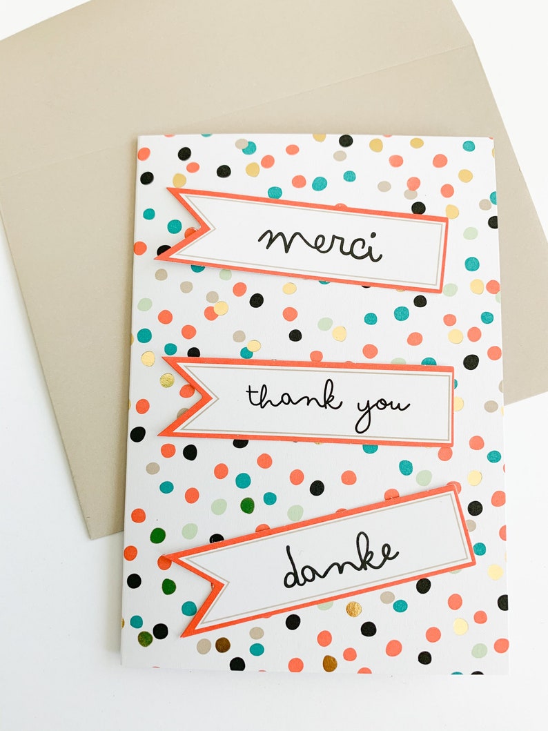 Colorful Merci, Thank You, Danke Card Set, Gold Foil Accents - Etsy