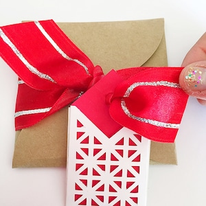 Satin Red and Silver Christmas Gift Card. Snowflake Gift. Christmas Gift for Teacher. Money Holder. Stocking Stuffer. Cheerful Gift Card