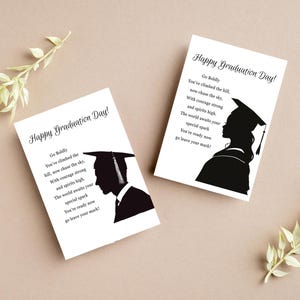 Jeu de cartes de remise des diplômes - Cartes imprimables silhouette 5 x 7 pour lui et elle - Carte de voeux numérique à téléchargement immédiat Félicitations pour la promotion 2025