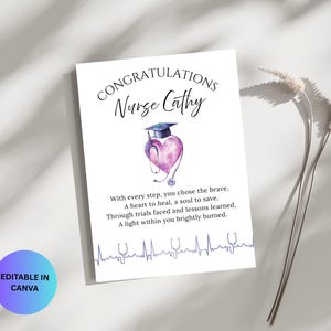 Modèle de carte de félicitations Canva modifiable pour diplôme d'infirmière