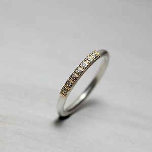 Delicate Women's Wedding Band 14K Yellow Gold Beaded Detail Tiny Diamonds Silver Vintage Inspired Boho Bridal Ring 3-7 Sparkle Golden Path image 5