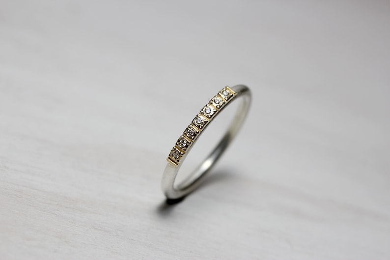 Delicate Women's Wedding Band 14K Yellow Gold Beaded Detail Tiny Diamonds Silver Vintage Inspired Boho Bridal Ring 3-7 Sparkle Golden Path image 5