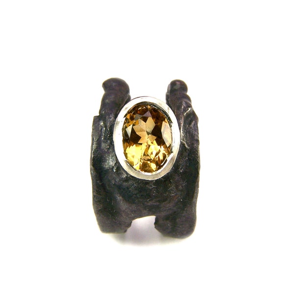 Spooky Orange Citrine Silver Ring - Pumpkin Eater