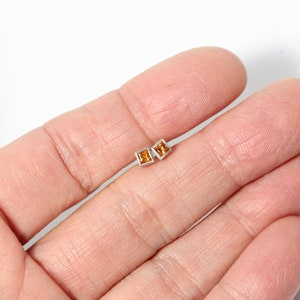 Tiny Square Orange Sapphire Stud Earrings Simple Mini Accessories September Birthstone Cute Glowing Princess Cut Bezel Gemstone Fire Boxes image 8