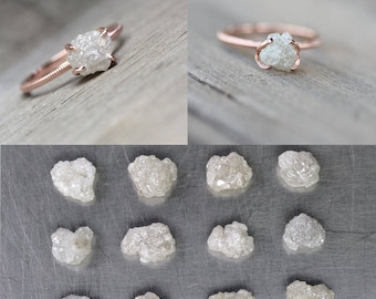 Rough Diamond 14K Rose Gold Engagement Ring Pale Gray Pink Milgrain Made To Order Choose Your Diamond Romantic Bridal Band - Cloud Grabber