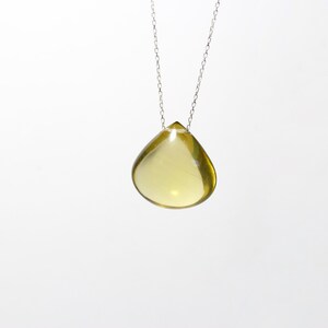 Large Olive Quartz Drop Necklace Simple Teardrop Bead on Long Silver Chain Pendant Layered Look Olive Oil Colored Gemstone Huile d'Olive image 4