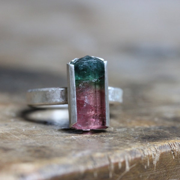 Raw Watermelon Tourmaline Ring Silver - Raspberry Moss