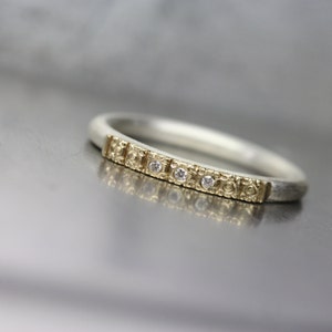 Delicate Women's Wedding Band 14K Yellow Gold Beaded Detail Tiny Diamonds Silver Vintage Inspired Boho Bridal Ring 3-7 Sparkle Golden Path image 2