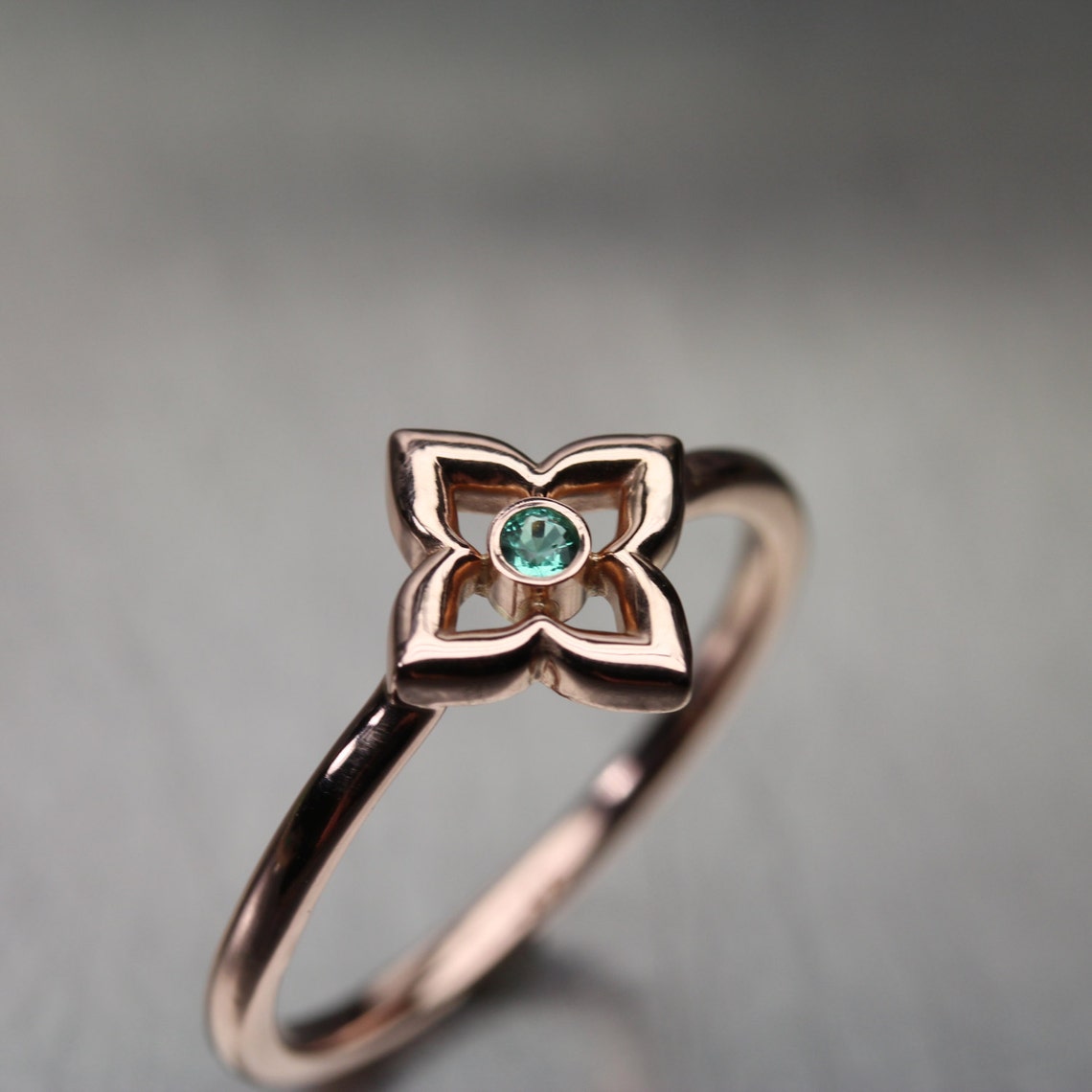 Lucky Clover Green Emerald 14k Rose Gold Ring Saint Patrick's Day Gift ...