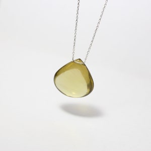 Large Olive Quartz Drop Necklace Simple Teardrop Bead on Long Silver Chain Pendant Layered Look Olive Oil Colored Gemstone Huile d'Olive image 2