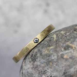 Simple Modern Songea Sapphire Wedding Ring 18K Yellow Gold Blueish Greenish Genuine Gemstone Minimalist Hammered Bridal Band - Cerulean Dab