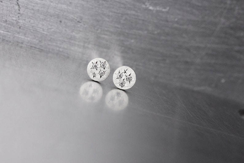 Delicate Tiny 6 Diamond Starburst Stud Earrings Silver Cosmic Sparkle Gray Twinkle Cute Inspirational Graduation Gift Idea Dreisternchen image 4