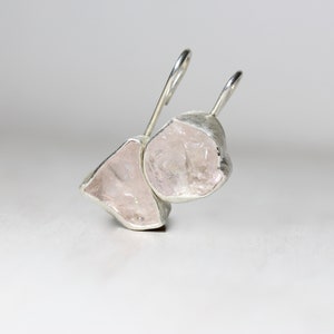 Raw Kunzite Earrings Mismatched Blush Pink Color Dangles Fresh Summer Accessory Silver Rough Gemstones Statement Gift Cotton Candy Cuddles image 6
