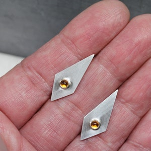 Geometric Citrine Stud Earrings Modern Silver Gold Long Triangle Tiny Golden Orange Gemstone Cabochons November Birthstone Modernist Glow image 10