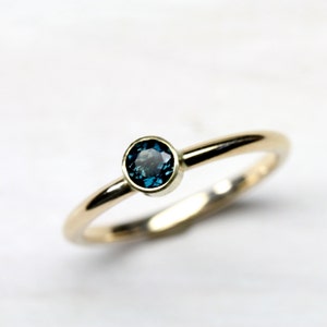 Indicolite Tourmaline 14K 18K Yellow Gold Engagement Ring or Wedding Set Modern Blue Yellow Elegant Simple Minimalistic Bridal Adelblau image 2