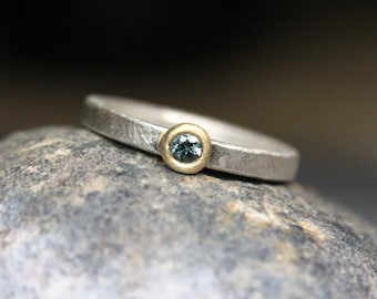 Simple Modern Sapphire Engagement Ring 18K Yellow Gold Silver Blueish or Greenish Genuine Gemstone Minimalist Bridal Band - Cerulean Circle