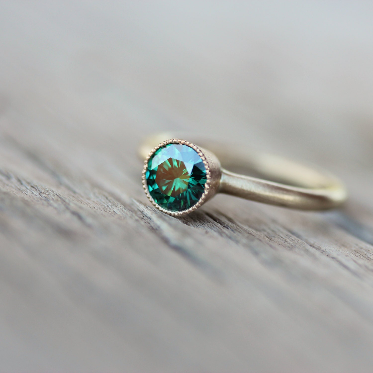 Woodland Engagement Ring Emerald Green Moissanite 14K Yellow Etsy