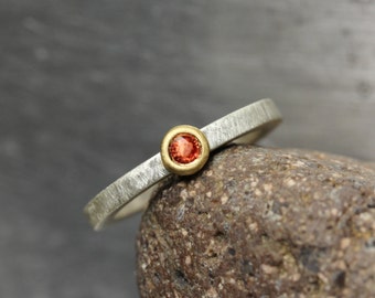 Simple Modern Padparadscha Sapphire Engagement Ring 22K Yellow Gold Silver Burnt Orange Red Genuine Gemstone Bridal Band - Creolean Circle