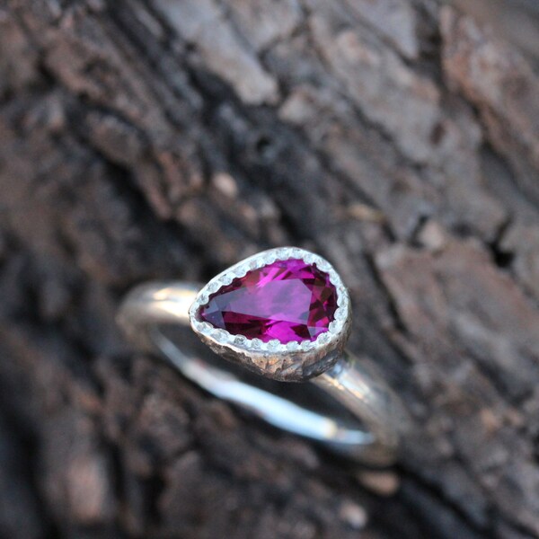 Pink Tourmaline Engagement Ring Silver Organic Shape - Fuchsia Bark