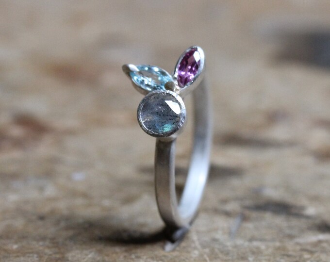 Gemstone Silver Boho Engagement Ring Labradorite Ruby Blue Etsy