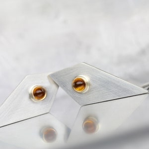 Geometric Citrine Stud Earrings Modern Silver Gold Long Triangle Tiny Golden Orange Gemstone Cabochons November Birthstone Modernist Glow image 2